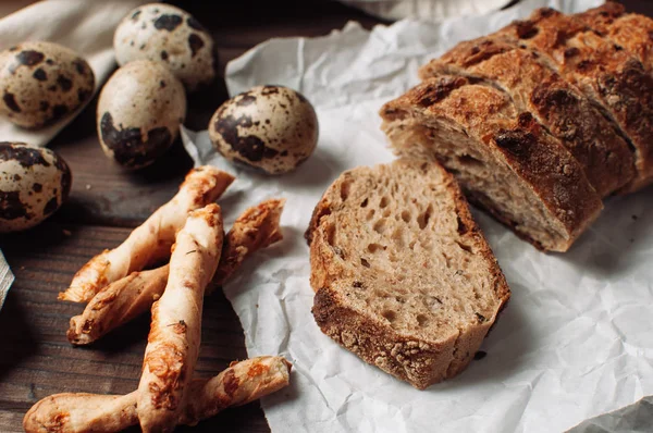 Homemade Baguette Loaves Rustic Wood — Stock Photo, Image