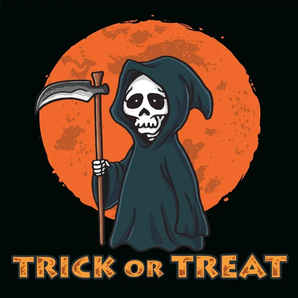 Grim Reaper with Moon Background Halloween Card Invitation Design Illustration — Stock Vector