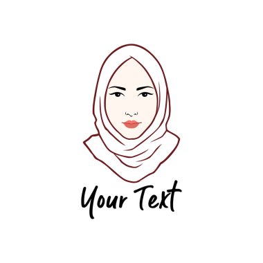 Hijab Logo. Young Lovely Muslim Girl Flat Design, Line Art Logo Vector, Template clipart