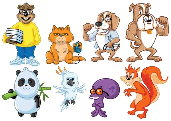 Niedliche Witzige Animal Character Design Cartoon Illustration Colection Set Pack — Stockvektor