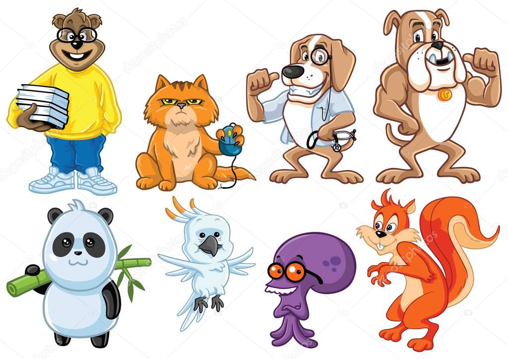 Cute Funny Witty Animal Character Design Cartoon Illustration Colection Set Pack Premium Vector