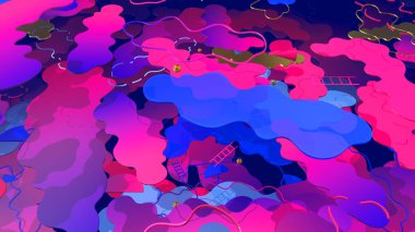 Düz sanat tarzı ve soyut sahne ile reklamcılık ve duvar kağıdı için 3 boyutlu illüstrasyon arka planı. Dekoratif konseptte 3B canlandırma 