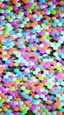 Titreşimli altıgenlerin 3 boyutlu döngü animasyonu, hareketli altıgenlerin titreşimleri, yenilikçi oyun görsellerini desteklemek için harika.