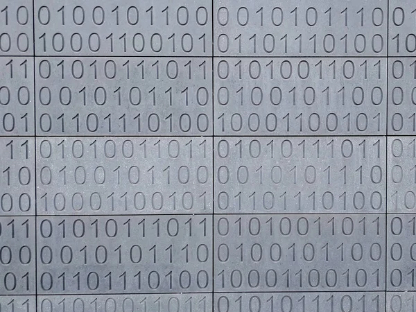 Zeroes and ones digital binary pattern on grey blue wall background