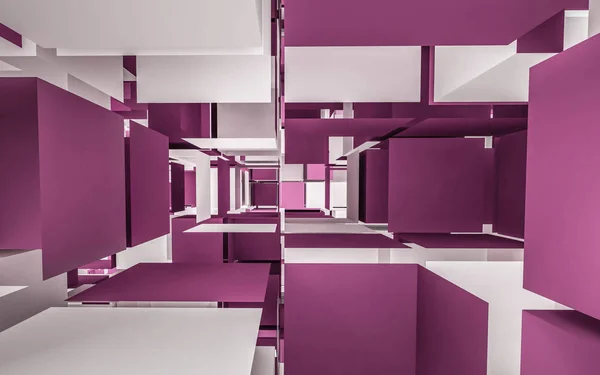 紫と白のキューブ抽象的な3Dレンダリングイラスト — ストック写真