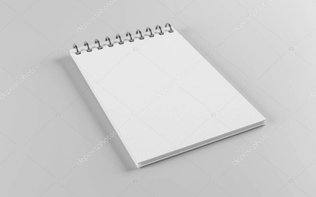 empty vertical white paper spiral notebook 3d render illustration