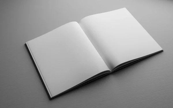 Blank empty opened book on grey underground 3d render illustration