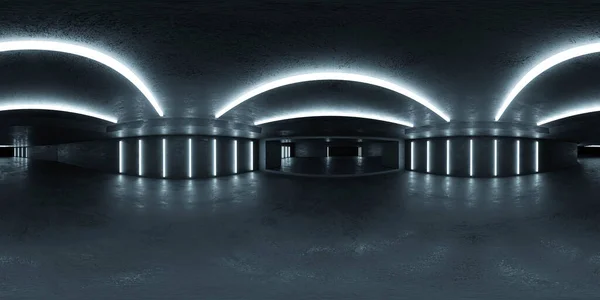 Grunge Industriale Edificio Cemento Interno Con Luci Neon Ciano — Foto Stock