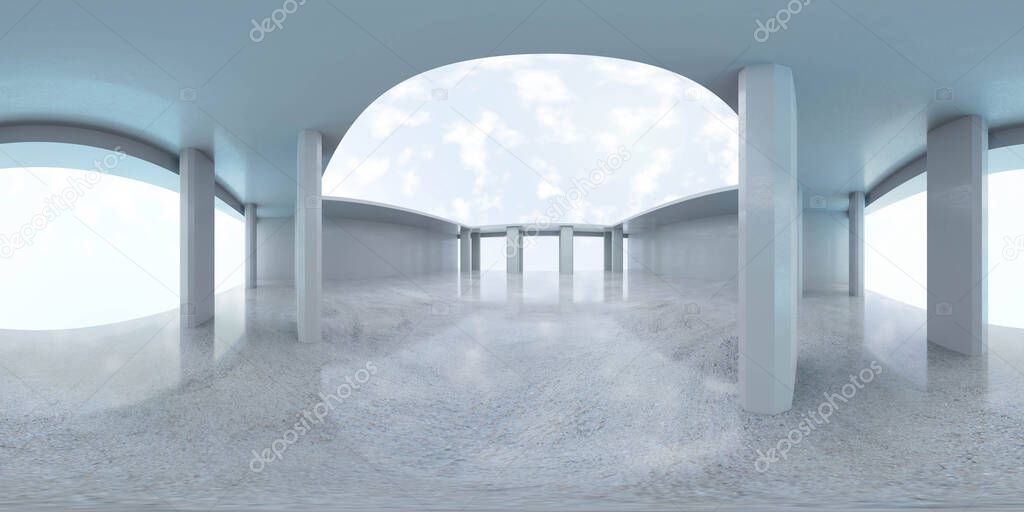 Abstract concrete architecture 3d render 360 panorama illustration Equirectangular illustration