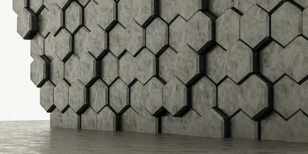 Abstrakt konkret hexagonal tegelvägg - bakgrund mönster 3d rendering illustration — Stockfoto