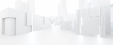 Fütüristik teknoloji beyaz arkaplan 3D resimleme
