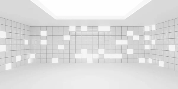 Witte baksteen tegelkamer hoge sleutel verlichting 3d illustratie rendering. — Stockfoto