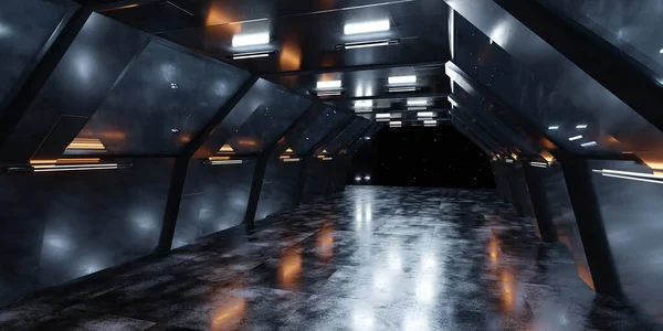 Μαύρη φουτουριστική αρχιτεκτονική καθρέφτη διαστημική τεχνολογία πλοίο 3d απόδοση εικονογράφηση φόντο — Φωτογραφία Αρχείου