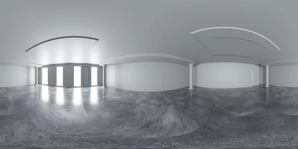 Volles sphärisches 360 nahtloses Panorama in gleicheckiger weißer Innenhalle 3D-Rendering-Illustration — Stockfoto