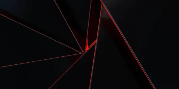 Luz vermelha abstrato brilhando formas geométricas em ambiente escuro 3d renderização ilustração papel de parede fundo — Fotografia de Stock