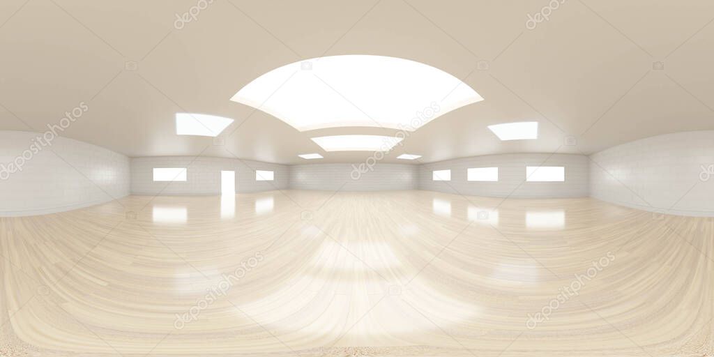 empty room with white walls and wooden floor interior 3d rendering illustration 360 equirectangular panorama