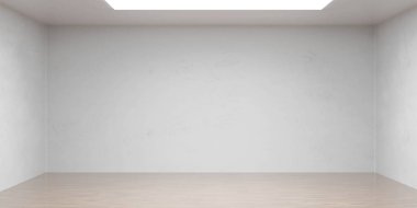 Boş beyaz duvar ve ahşap zemin kopyalama alanı arkaplan 3d resimleme