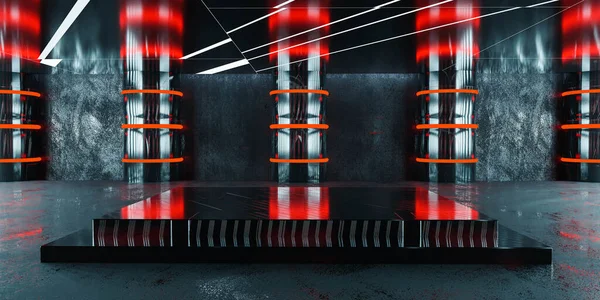 Σκοτεινή φουτουριστική τεχνολογία υπόγεια αρχιτεκτονική καθιστούν 3d εικονογράφηση — Φωτογραφία Αρχείου