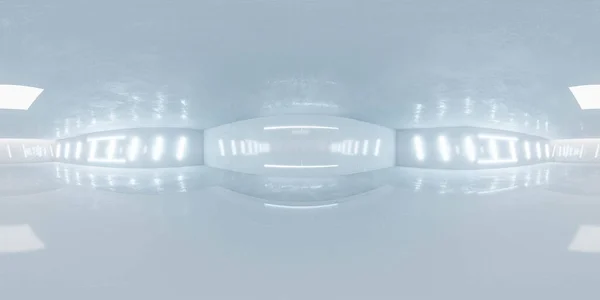 3D ilustracja sferyczne pełne 360 vr stopni hdr styl panorama, biały futurystyczny przemysłowy 3D renderowania sala — Zdjęcie stockowe