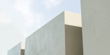 Modern bina mimarisinin 3D görüntülemesini kübik geometrik şekillerle kapat