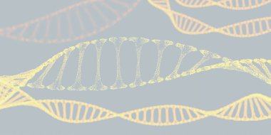 Beyaz arkaplan biyolojisi teknolojisinin önünde parlayan DNA yakın plan konsepti 3D çizim