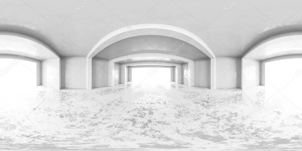 white virtual abstract 360 degree panorama vr design hdr style equi rectangular hall 3d rendering illustration