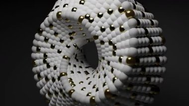 Beyaz ve altın kürelerden yapılmış ve koyu arkaplanda bulunan üç boyutlu torusun canlandırması.