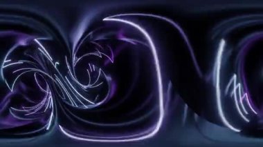 Soyut dijital sanatın 360 vr animasyonunu mor ve beyaz kıvrımlı neon ışıklarla donatmak.