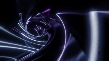 Soyut neon ışık tünelinin mor ve beyaz parlayan çizgileriyle döngü oluşturulması.