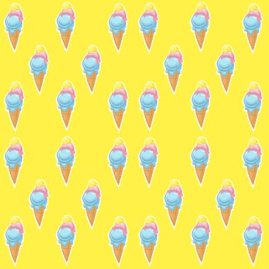 Dondurma vektörü sarı arka planda kusursuz desen. ambalaj kağıdı, tekstil, baskı, dekoratif öğe