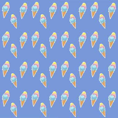 Dondurma vektörü mavi arka planda kusursuz desen. ambalaj kağıdı, tekstil, baskı, dekoratif öğe
