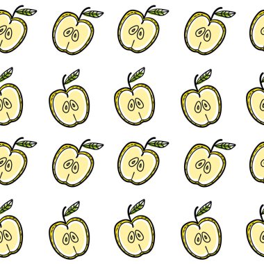 Beyaz arka planda elmalı kusursuz vektör deseni. ambalaj kağıdı tasarımı, tekstil, baskı.