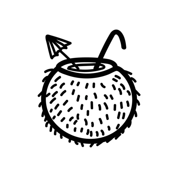 Vektorillustrationselement Kokosnusscocktail Doodle Stil Handgezeichnet Symbol Symbol Logo — Stockvektor