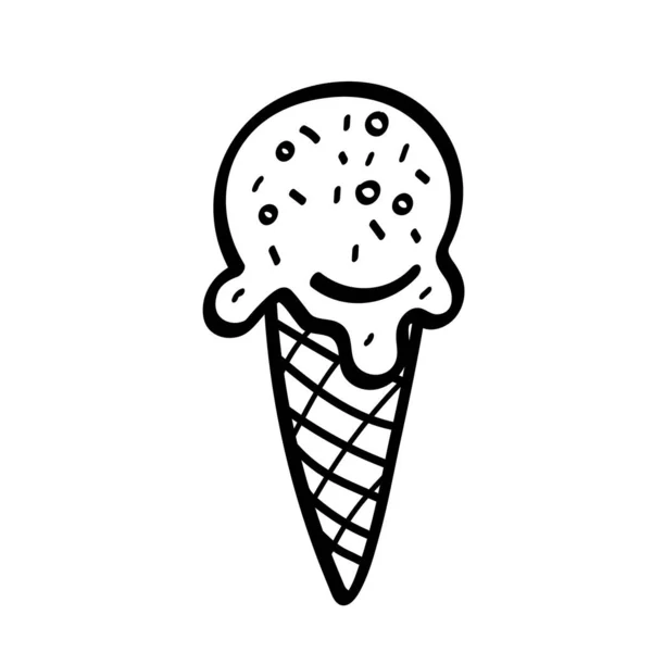 Vector Illustration Element Ice Cream Cone Doodle Style Hand Drawn — Stock Vector