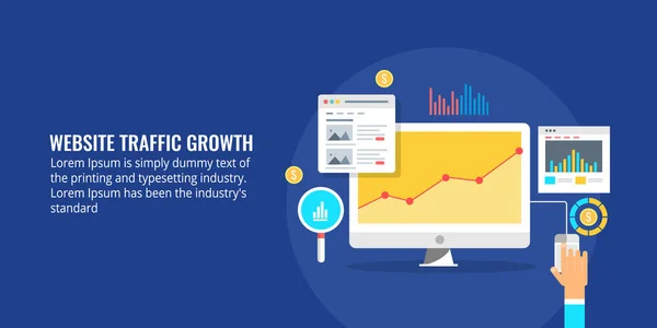 Crescimento Tráfego Web Site Dados Crescimento Negócio Que Mostram Uma — Vetor de Stock
