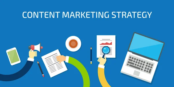 Team Esperti Marketing Che Sviluppa Una Strategia Content Marketing Illustrazione — Vettoriale Stock