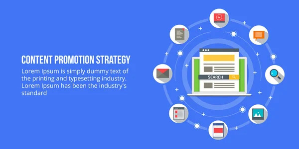 Innehåll Strategi Webbplats Innehåll Visar Laptop Skärmen Omgiven Olika Format — Stock vektor