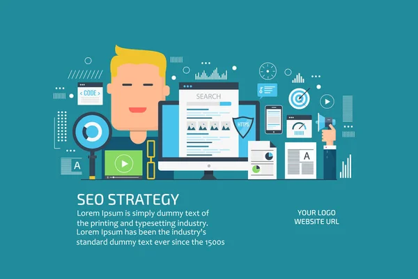 Seo Strategy Infographic Banner Einfaches Design — Stockvektor