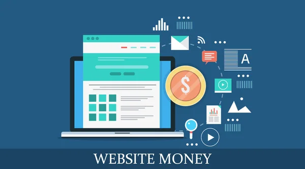Web sitesi para kazanma, online para yapma, pazarlama, pasif gelir, ortaklık arama pazarlama, bloglama kavramı. Düz tasarlamak vektör.