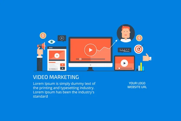 Marketing Vídeo Promoção Negócios Online Com Conteúdo Vídeo Envolvente Engajamento — Vetor de Stock