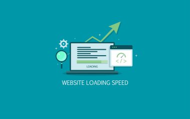 Website yük hız, sunucu hızı, sayfa hız testi düz tasarım vektör çizim yeşil zemin üzerine