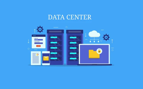 Data Center Servidores Dados Computação Dados Nuvem Banner Vetorial Design —  Vetores de Stock