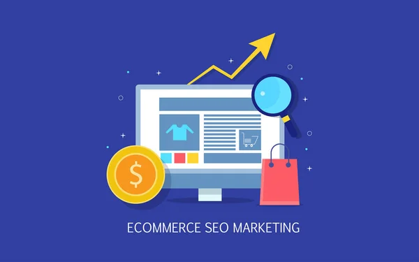 Seo Commerce Commerce Marketing Online Zakupy Stronie Płaska Konstrukcja Wektor — Wektor stockowy