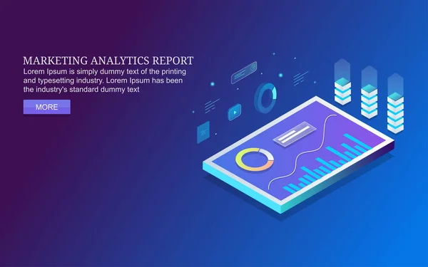 Marketing Analytics Rapport Mobiel Analytics App Het Mobiele Scherm Platte — Stockvector