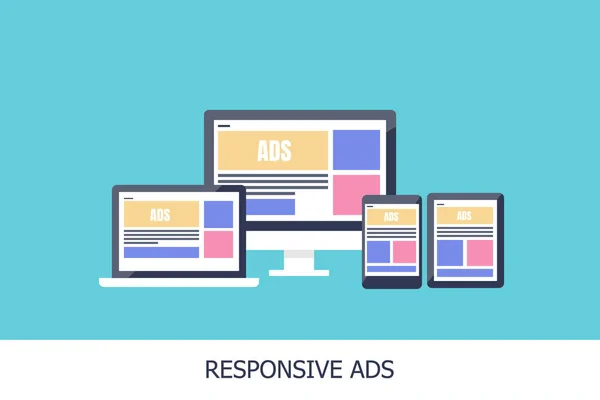 Responsive ads on digital devices - digital advertising - flat design vector illustration on light background