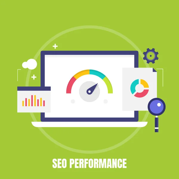 Prestaties Van Seo Seo Marketing Metrics Zoek Analyse Platte Vector — Stockvector