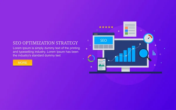 Sökstrategi Optimering Seo Strategi Analys Seo Rapport Platt Design Vektor — Stock vektor