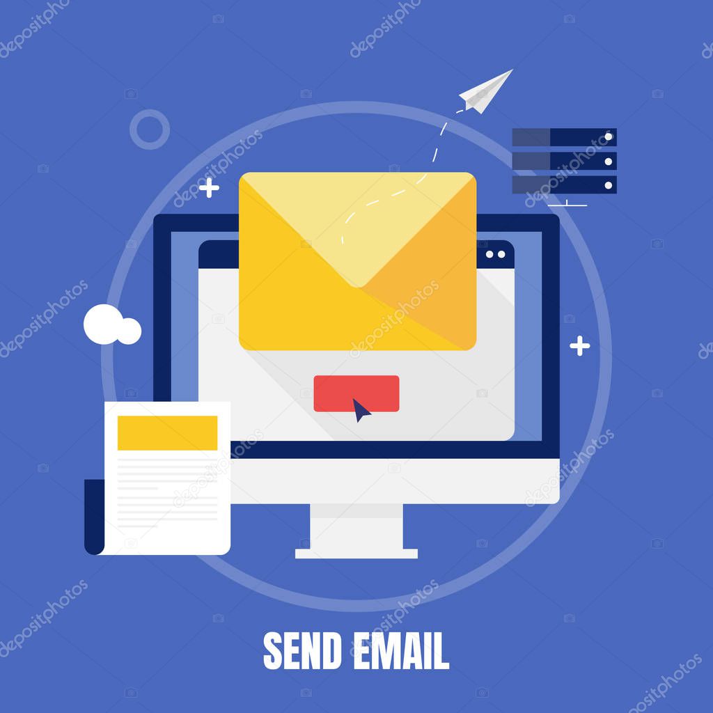 Send Email, Email content marketing flat style vector with icons