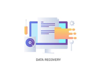 Veri kurtarma, verilerini geri yükleme vektör afiş düz beyaz arka plan üzerinde izole simgeleri ile