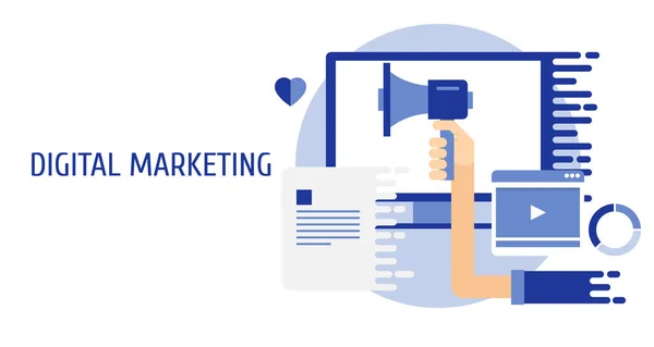 Concetto Creativo Pubblicità Multimediale Digitale Marketing Internet Display Marketing Banner — Vettoriale Stock